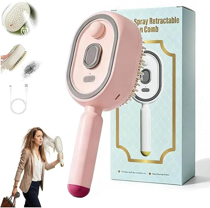 Electric Spray Retractable Hair Comb – Mist Hydrating Detangling Hair Brush