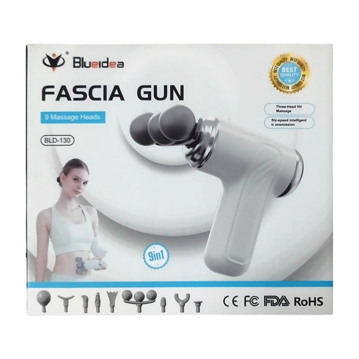 Portable Fascia Massage Gun – Multi-Head Percussion Massager with 6-Speed Settings
