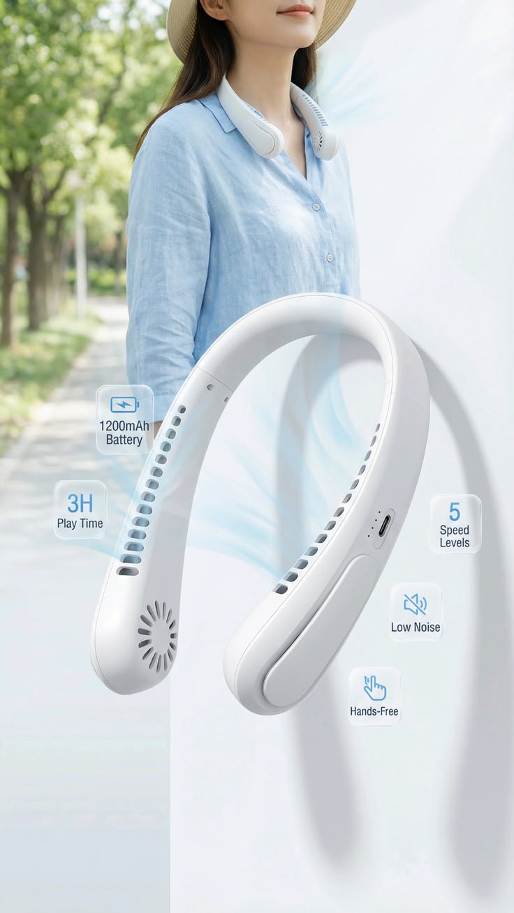 Rechargeable Portable Neck Fan, Hands-free Cooling