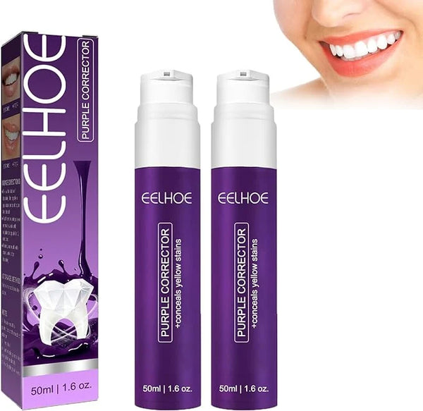 EELHOE Purple Color Corrector Toothpaste (50ml x 2) – Yellow Stain Neutralizing Teeth Whitening Serum